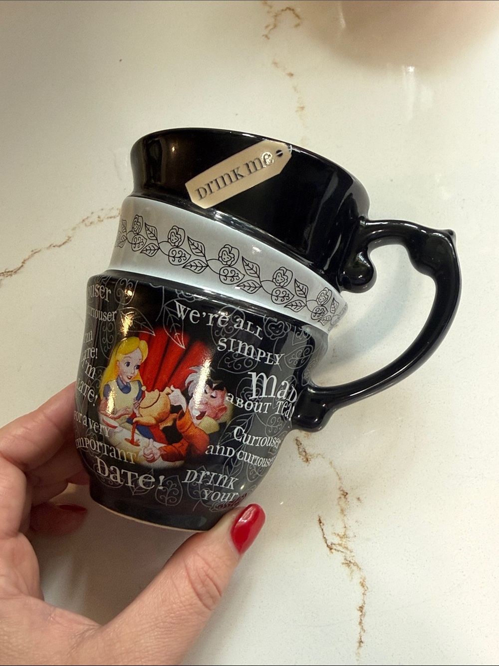 Alice in Wonderland Black Ceramic 'Drink Me' Mug - Official Character Design
